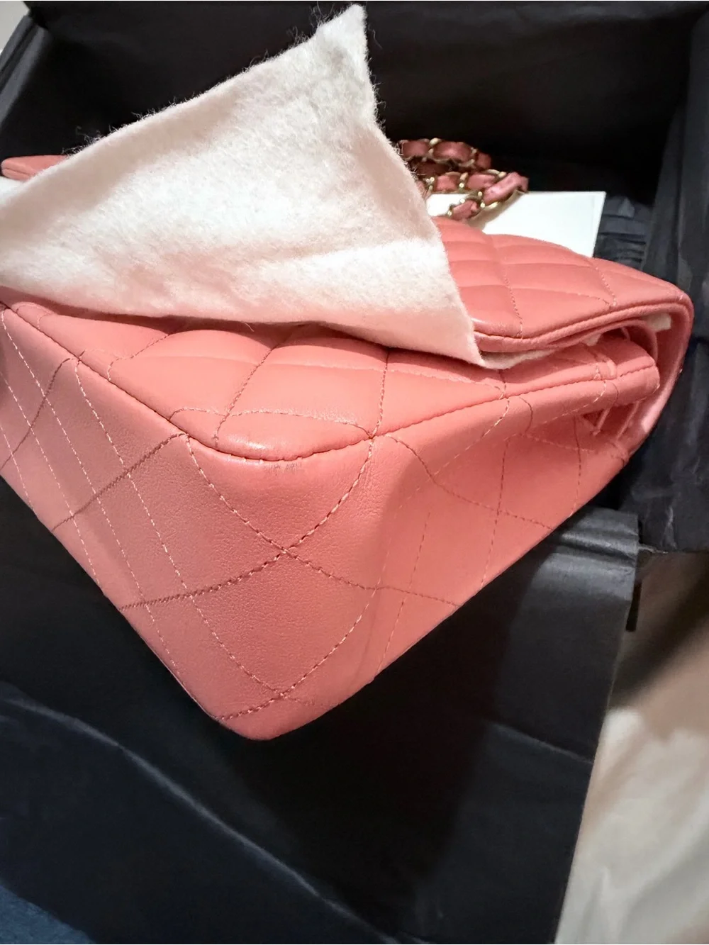 CHANEL Quilted Shoulder Bag in Coral Pink with Gold Hardware